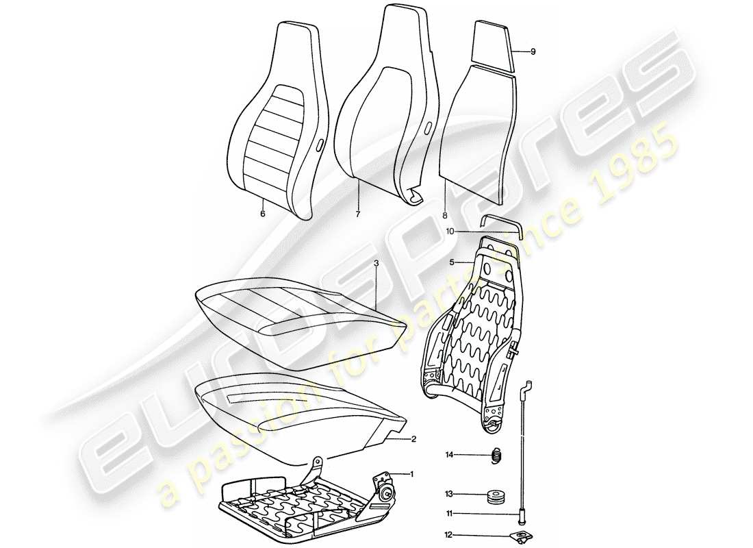 porsche 1976 (911) vordersitz - einzelteile ersatzteildiagramm