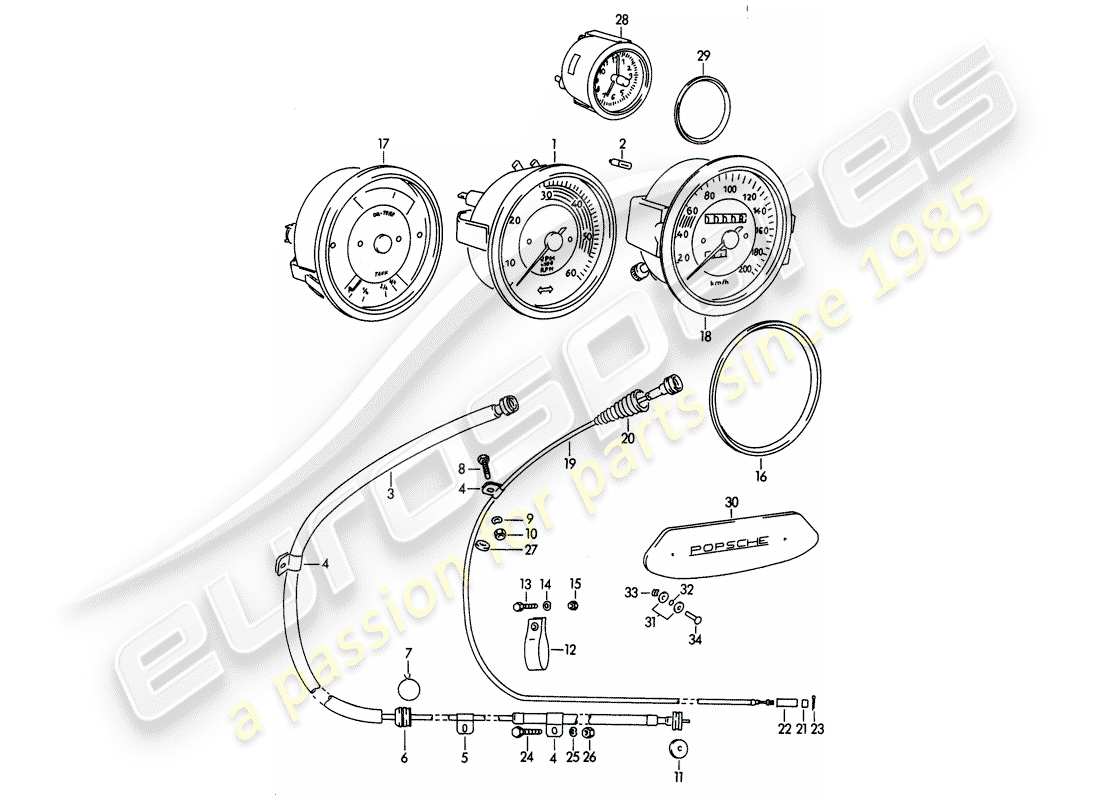porsche 1962 (356b/356c) instrumente - mechanisch ersatzteildiagramm