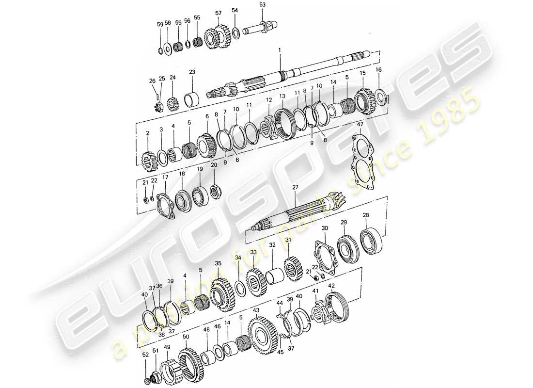 porsche 1974 (911) zahnräder und wellen - 4-speed ersatzteildiagramm