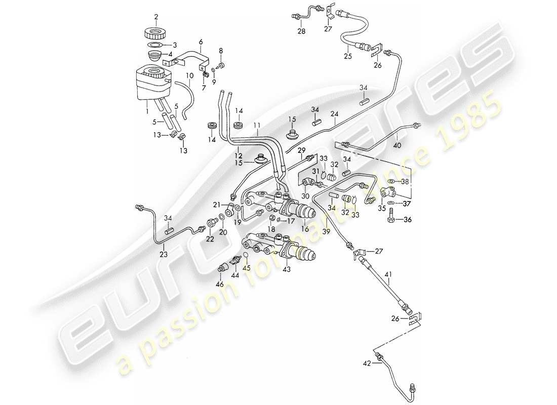 porsche 1972 (911) vorratsbehälter für - bremsflüssigkeit - hauptbremszylinder ersatzteildiagramm