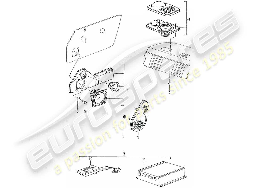 porsche 1989 (tequipment) teilediagramm des soundsystems