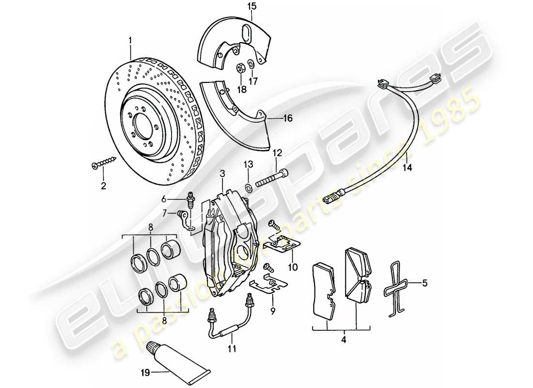 porsche 1988 (959) scheibenbremsen ersatzteildiagramm