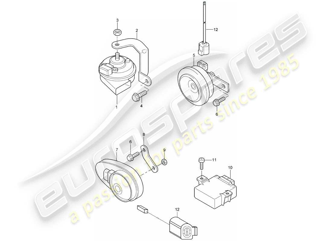porsche 2008 (cayenne e1 9pa) fanfare horn ersatzteildiagramm