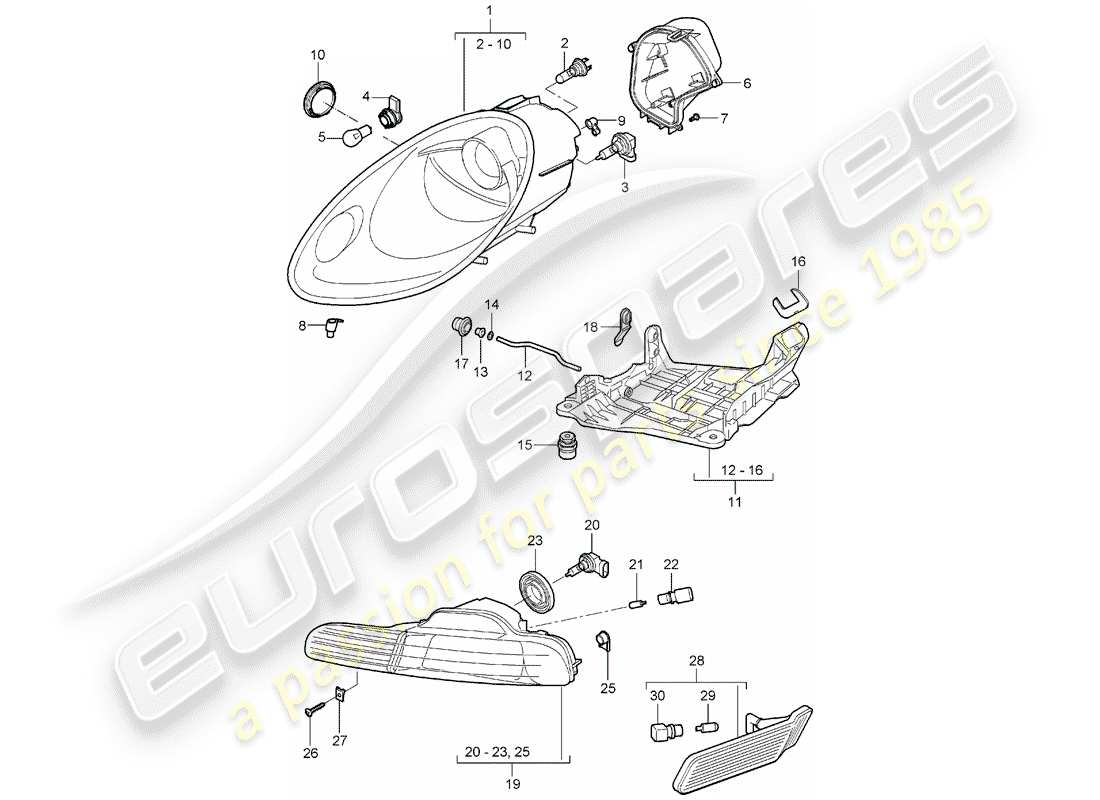 porsche 2007 (987 boxster) scheinwerfer-teilediagramm