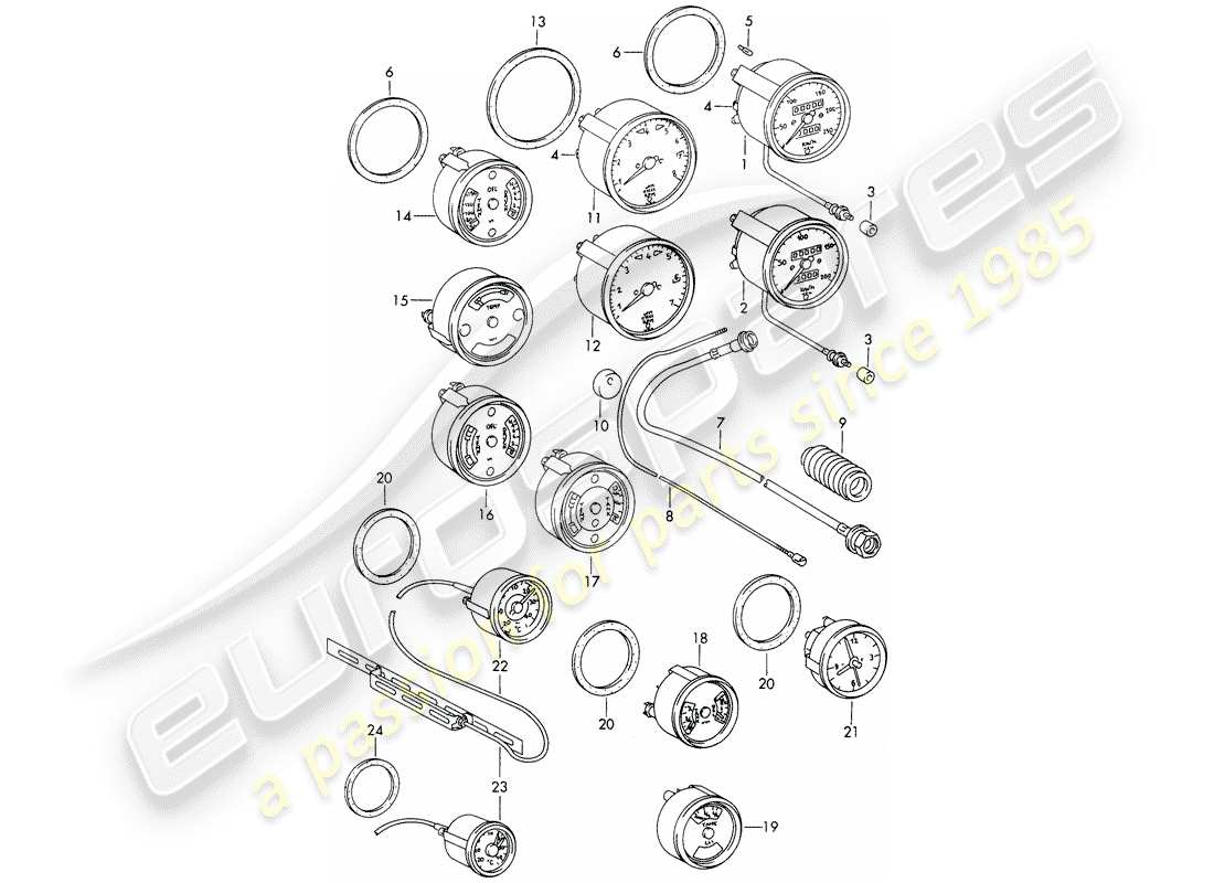 porsche 1969 (911/912) instrumente teilediagramm