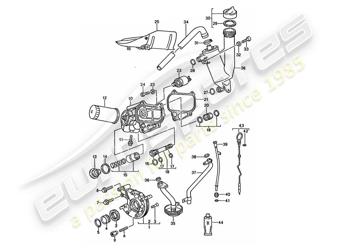 porsche 1995 (968) motorschmierung teilediagramm
