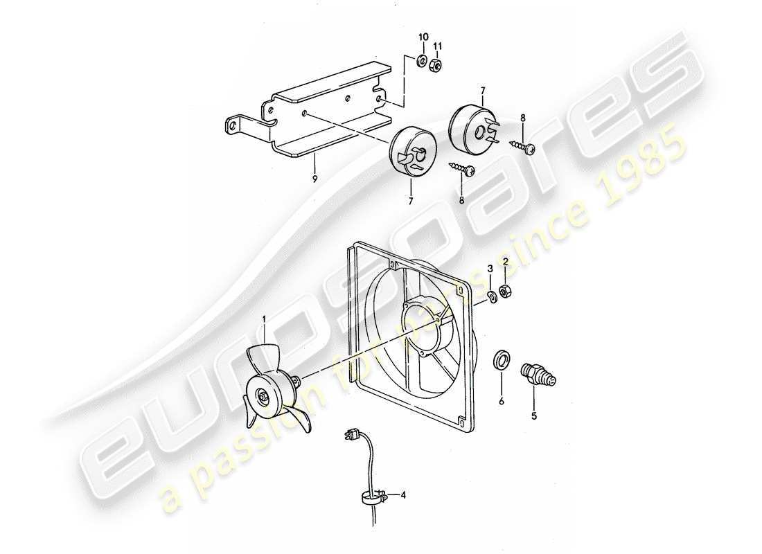 porsche 968 (1995) elektrischer lüfter - ersatzteildiagramm