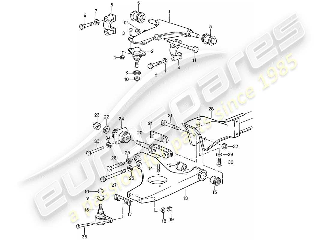 porsche 1988 (959) vorderachse - quertraeger - querlenker ersatzteildiagramm