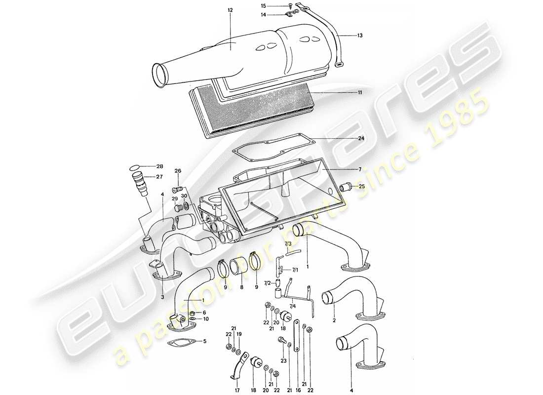 porsche 1974 (911) luftfilter - k-jetronic ersatzteildiagramm