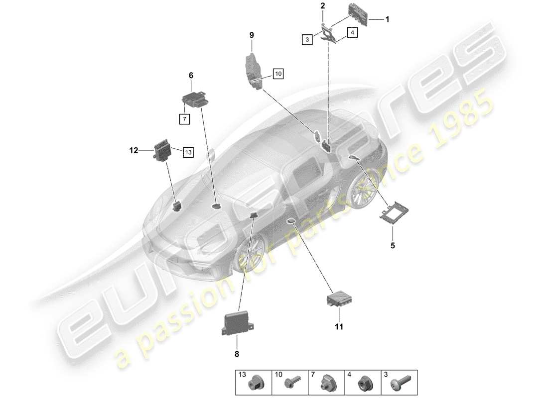 porsche 2019 (718 boxster spyder) steuergeräte ersatzteildiagramm