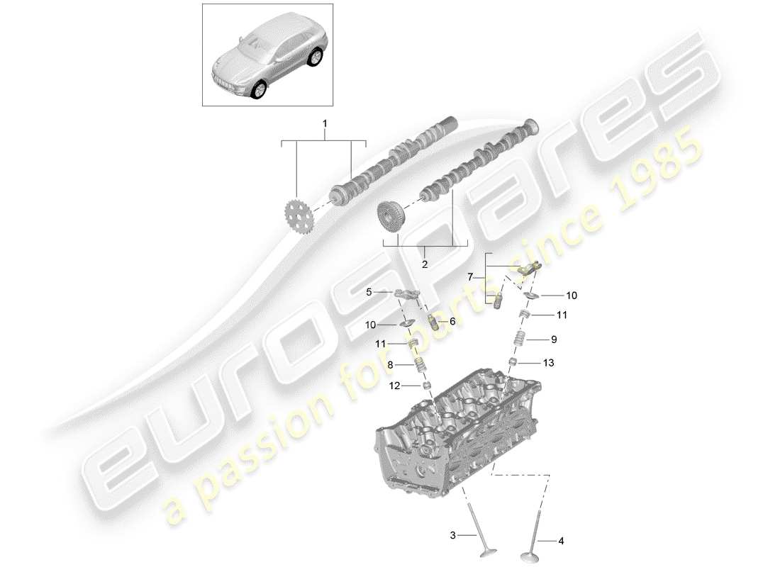 porsche 2018 (macan) nockenwelle, ventile ersatzteildiagramm