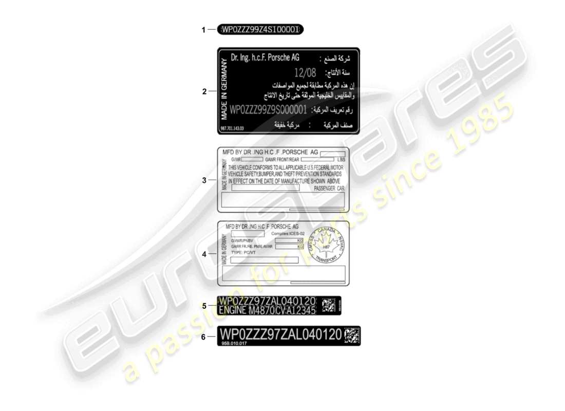 porsche 2010 (cayenne e1 9pa) schilder/hinweise teilediagramm