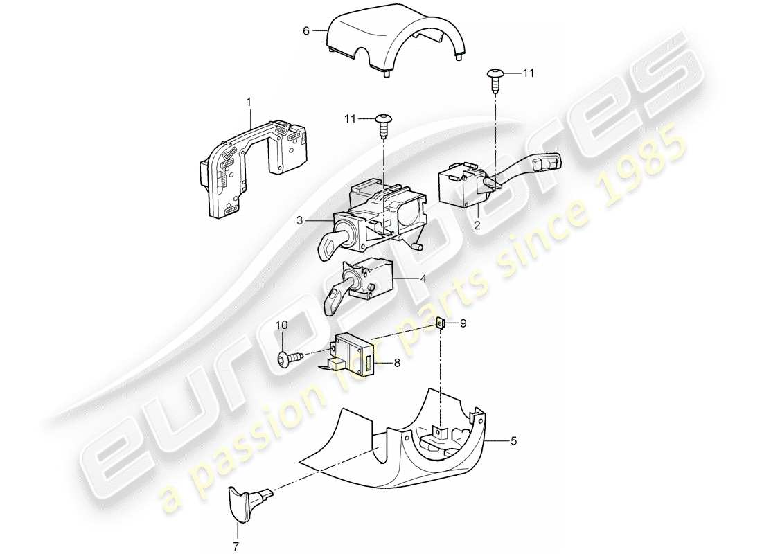porsche 2007 (cayenne e1 9pa) lenksäulenschalter teilediagramm
