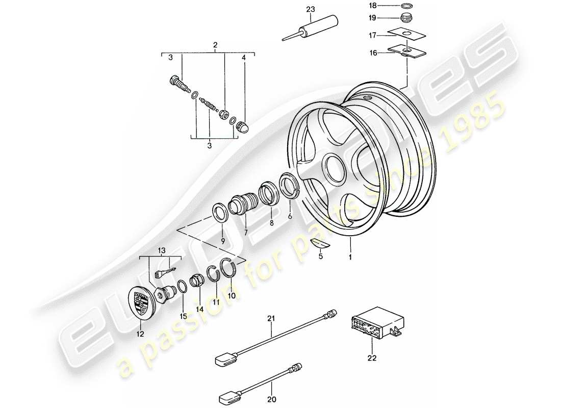 porsche 1988 (959) räder - reifen - reifendruck-kontrollsystem teilediagramm
