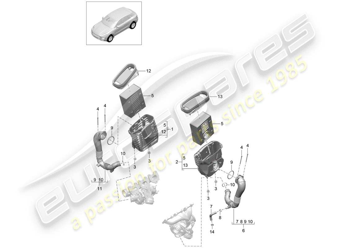 porsche 2016 (macan) luftfilter mit anschluss ersatzteildiagramm