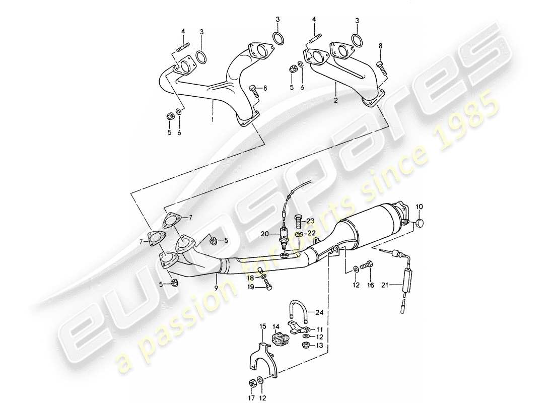 porsche 1995 (968) auspuffanlage - katalysator teilediagramm