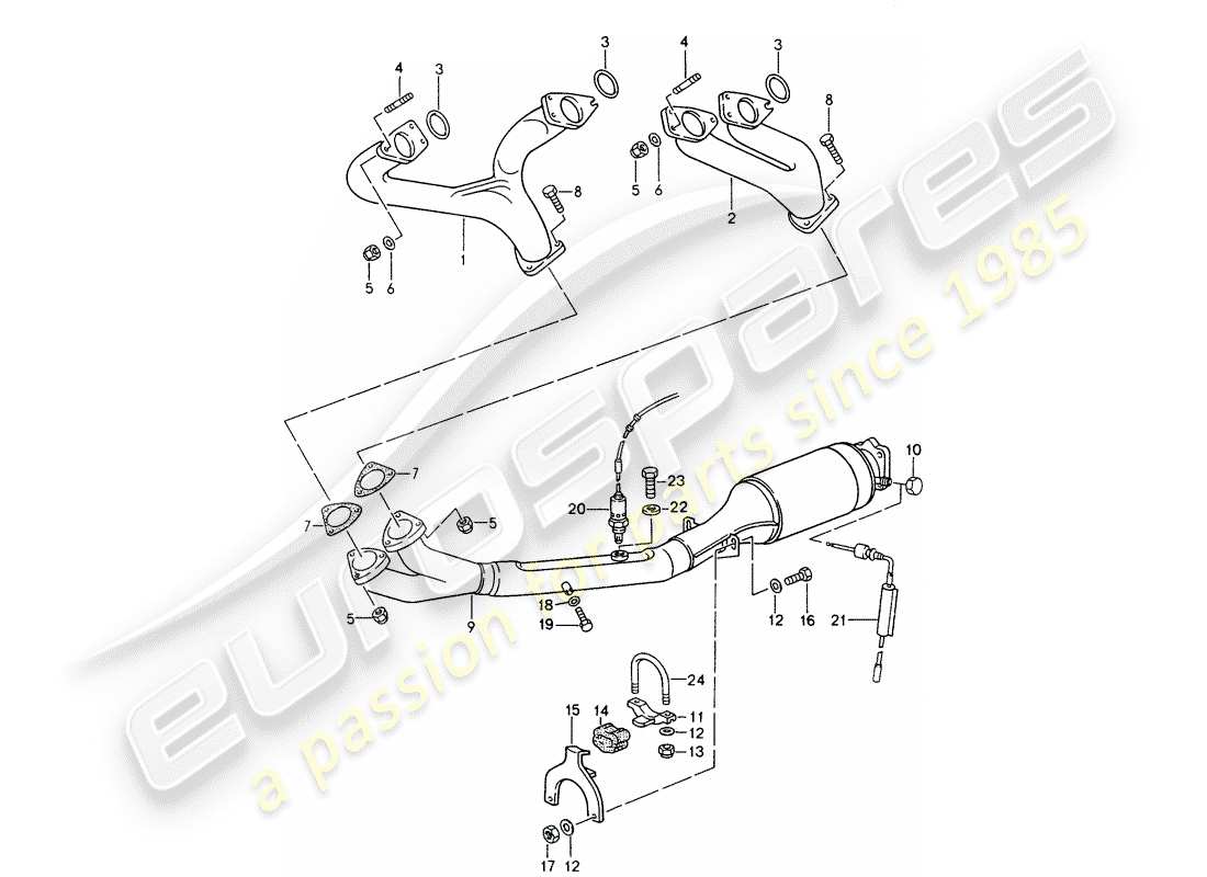 porsche 968 (1995) auspuffanlage - katalysator teilediagramm