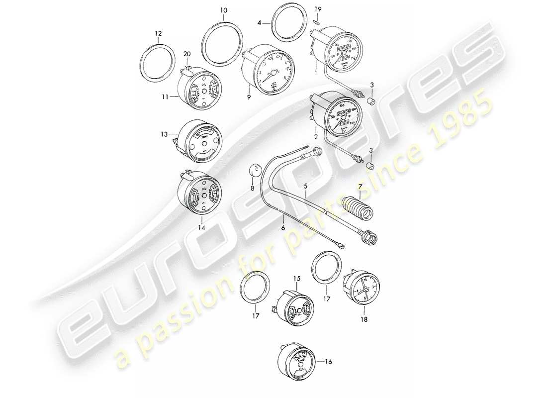 porsche 1970 (911) instrumente teilediagramm