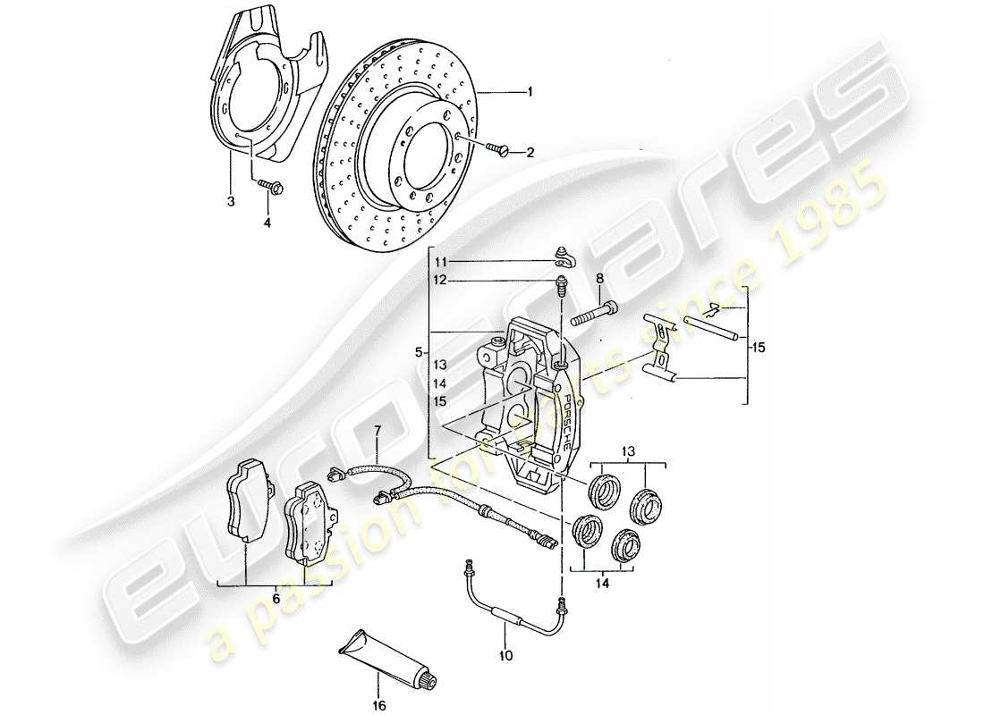 porsche 2005 (996 gt3) scheibenbremsen - vorderachse ersatzteildiagramm