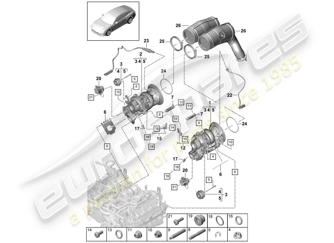 porsche 2020 (panamera 971-1) abgasturbolader teilediagramm