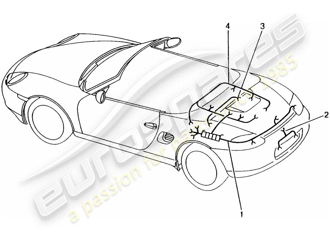 porsche 1999 (986 boxster) kabelbäume - heck - kennzeichenleuchte - zusatzbremslicht - motor - reparatursatz - anti-blockiersystem -abs- - bremsbelagverschleissanzeige - hinterachse ersatzteildiagramm