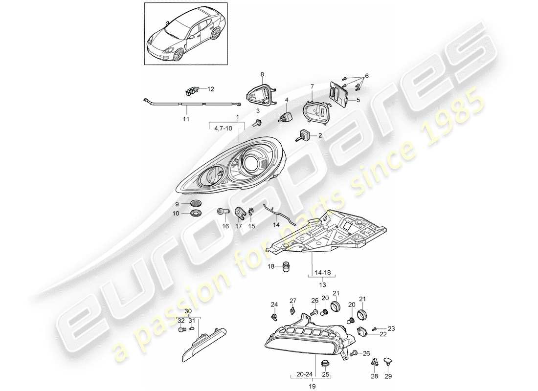porsche 2010 (panamera 970) scheinwerfer-teilediagramm