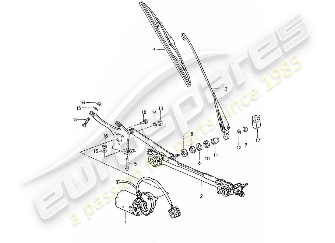 porsche 1991 (964) scheibenwischersystem - ersatzteildiagramm