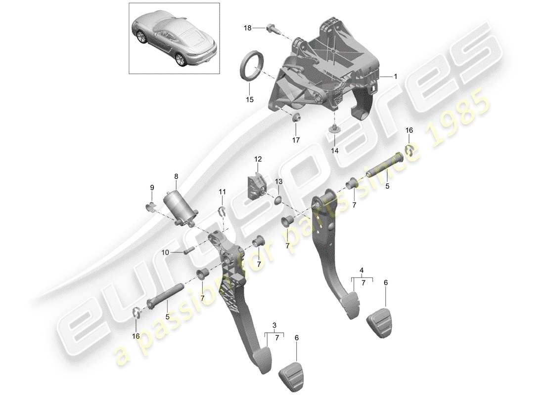 porsche 2020 (718 cayman) brems- und beschleunigungspedalbaugruppe teilediagramm