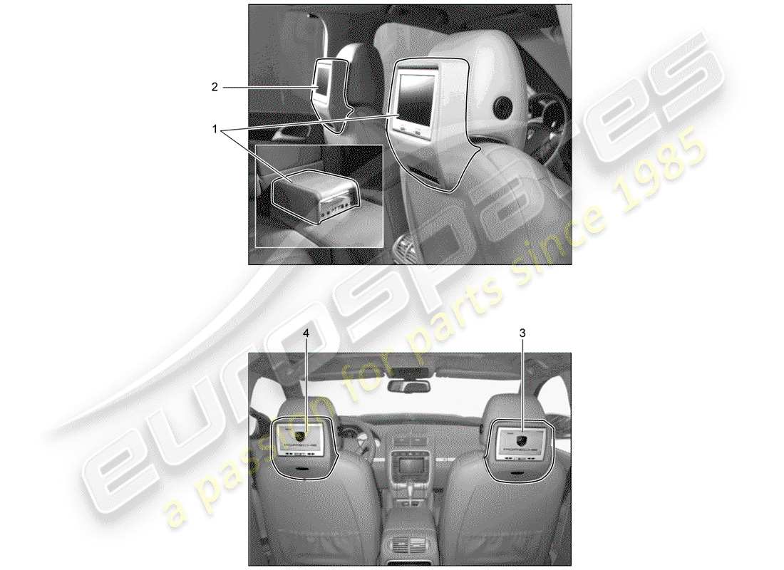 porsche 2005 (tequipment cayenne) teilediagramm für das rücksitz-unterhaltungssystem