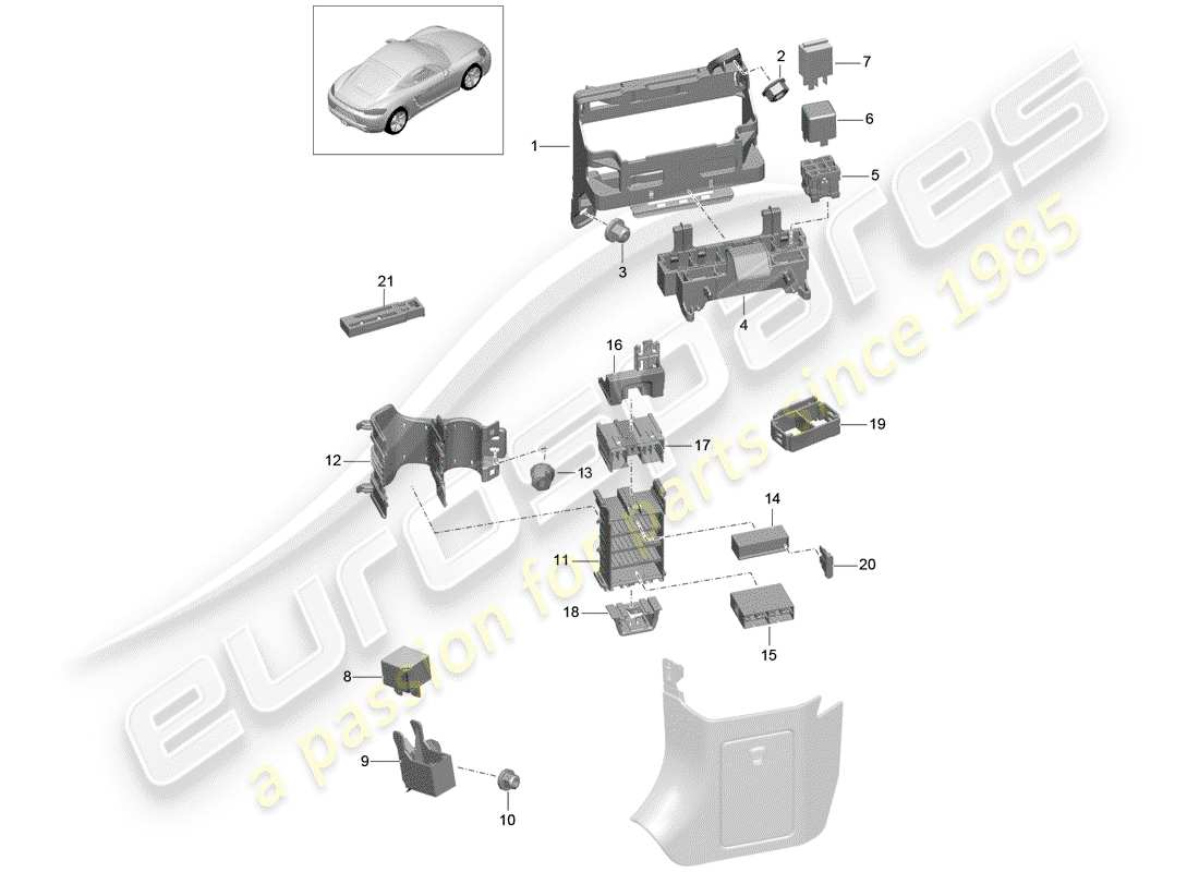 porsche 2018 (718 cayman) sicherungskasten/relaisplatte ersatzteildiagramm