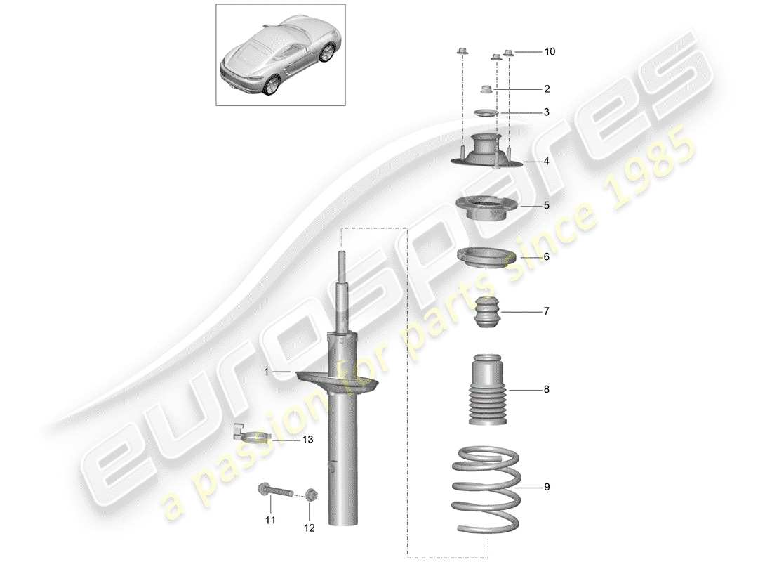 porsche 2019 (718 cayman) stossdämpfer teilediagramm