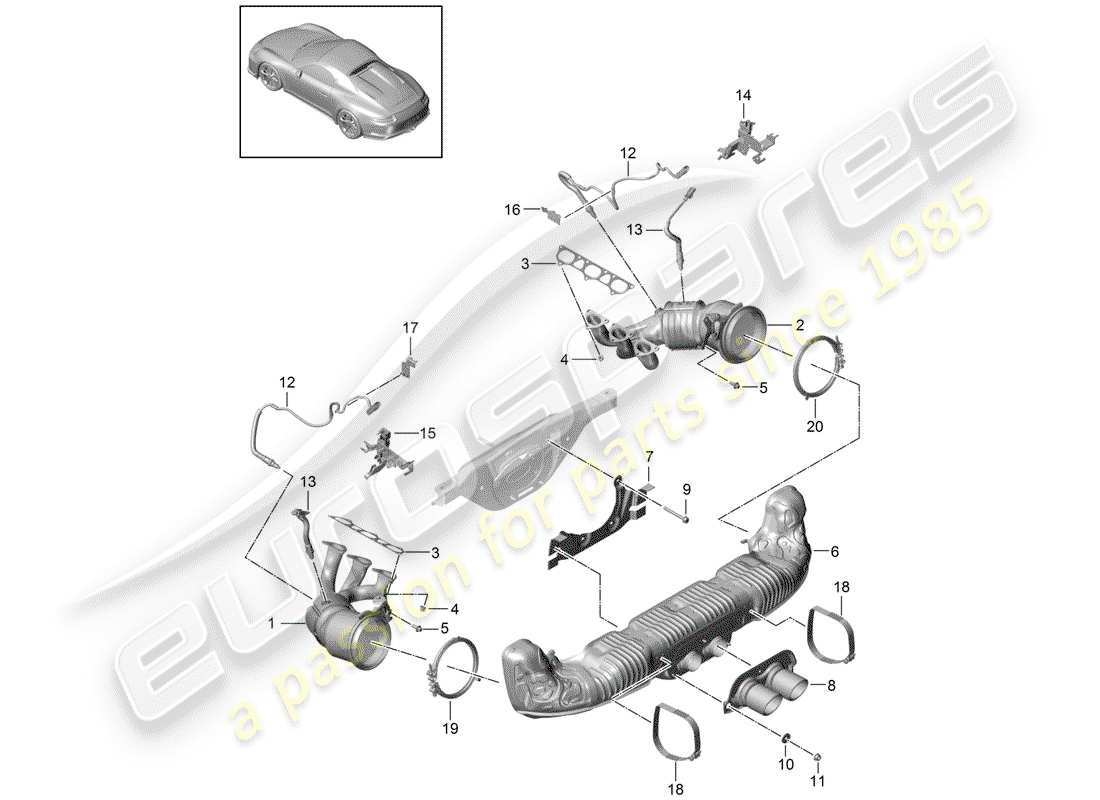 porsche 2016 (991-1 r/gt3/rs) auspuffanlage teilediagramm