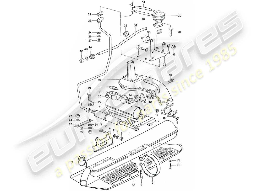 porsche 1974 (911) auspuffanlage - d - mj 1975>> - d - mj 1977>> ersatzteildiagramm