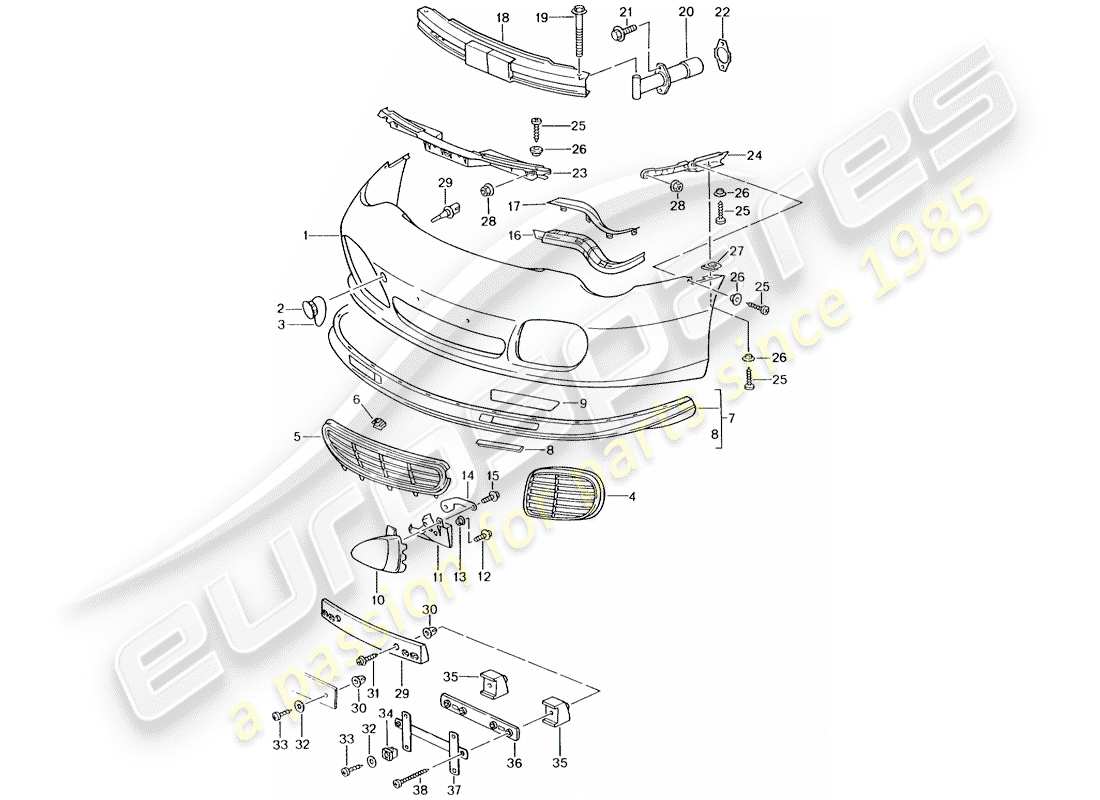 porsche 2001 (996 turbo / gt2) stossstange teilediagramm