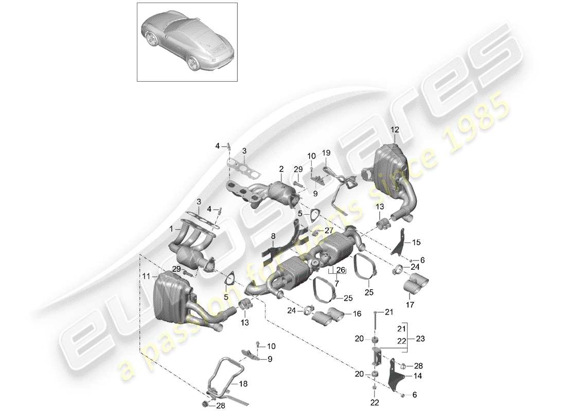 porsche 2016 (991-1) abgassystem teilediagramm