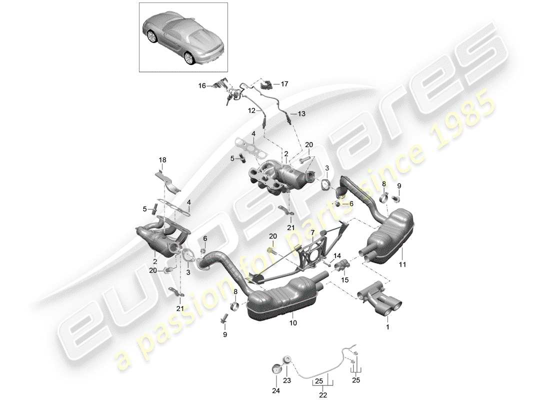 porsche 2016 (981 boxster spyder) auspuffanlage teilediagramm