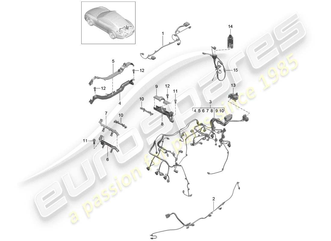 porsche 2012 (991-1) kabelbäume ersatzteildiagramm