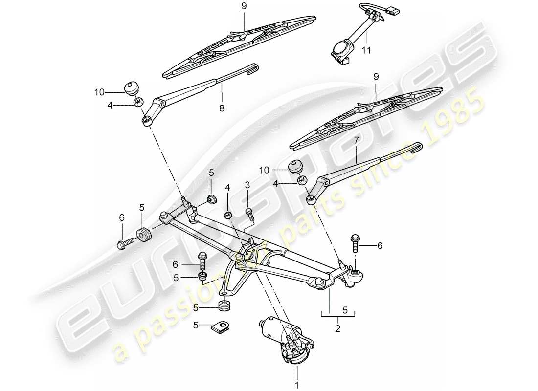 porsche 2011 (997-2 gt3) scheibenwischeranlage kompl. teilediagramm
