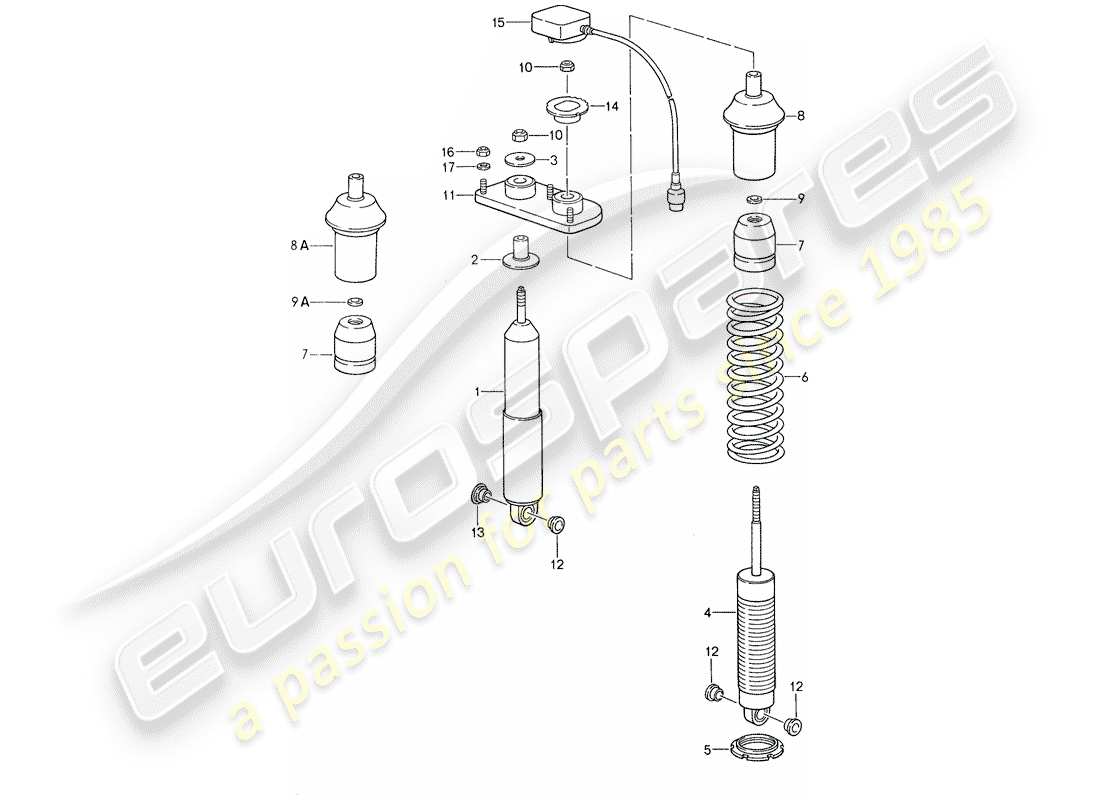 porsche 1988 (959) aufhängung - schwingungsdämpfer ersatzteildiagramm