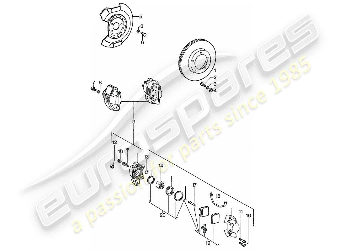 porsche 1974 (911) scheibenbremsen - vorne ersatzteildiagramm