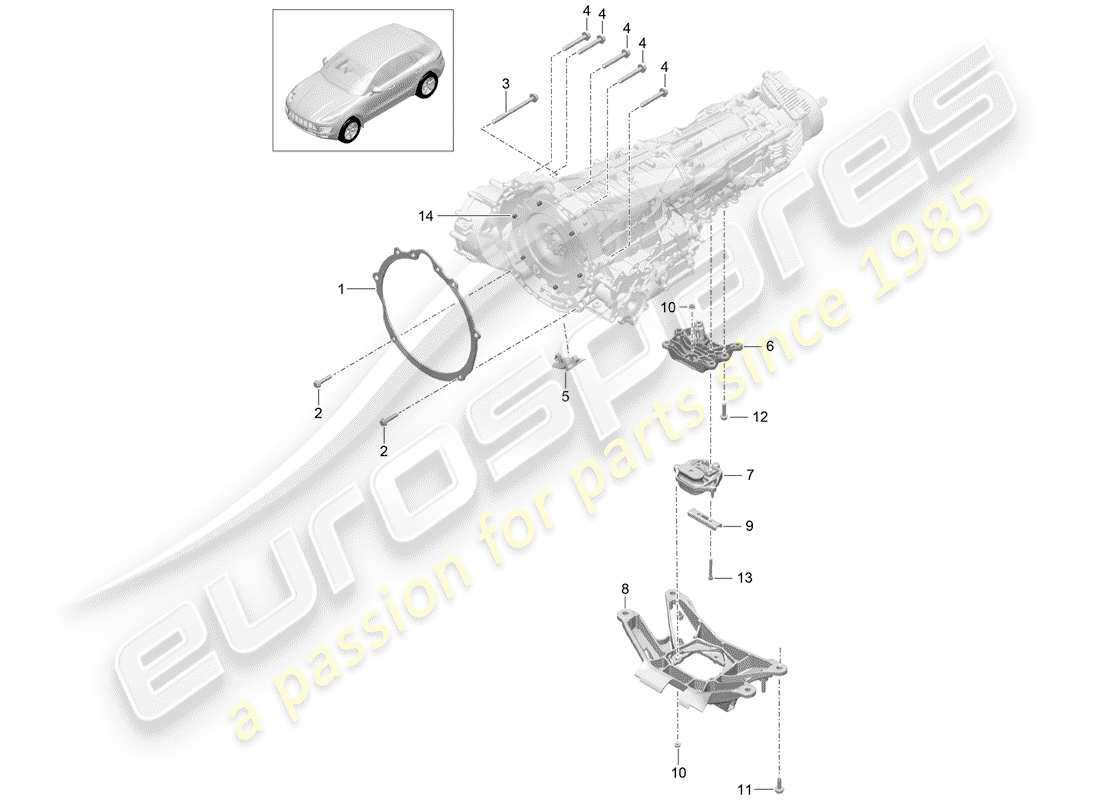 porsche 2014 (macan) montageteile für motor u teilediagramm