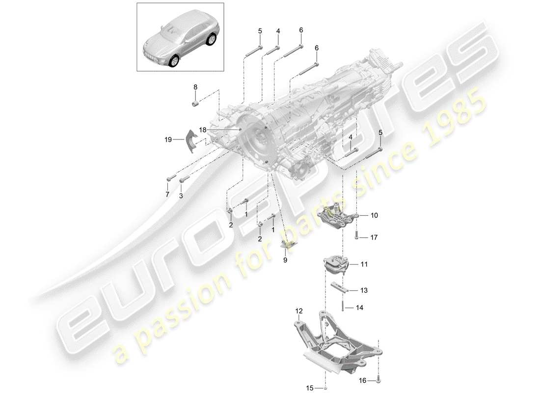 porsche 2018 (macan) befestigungsteile für motor und ersatzteildiagramm
