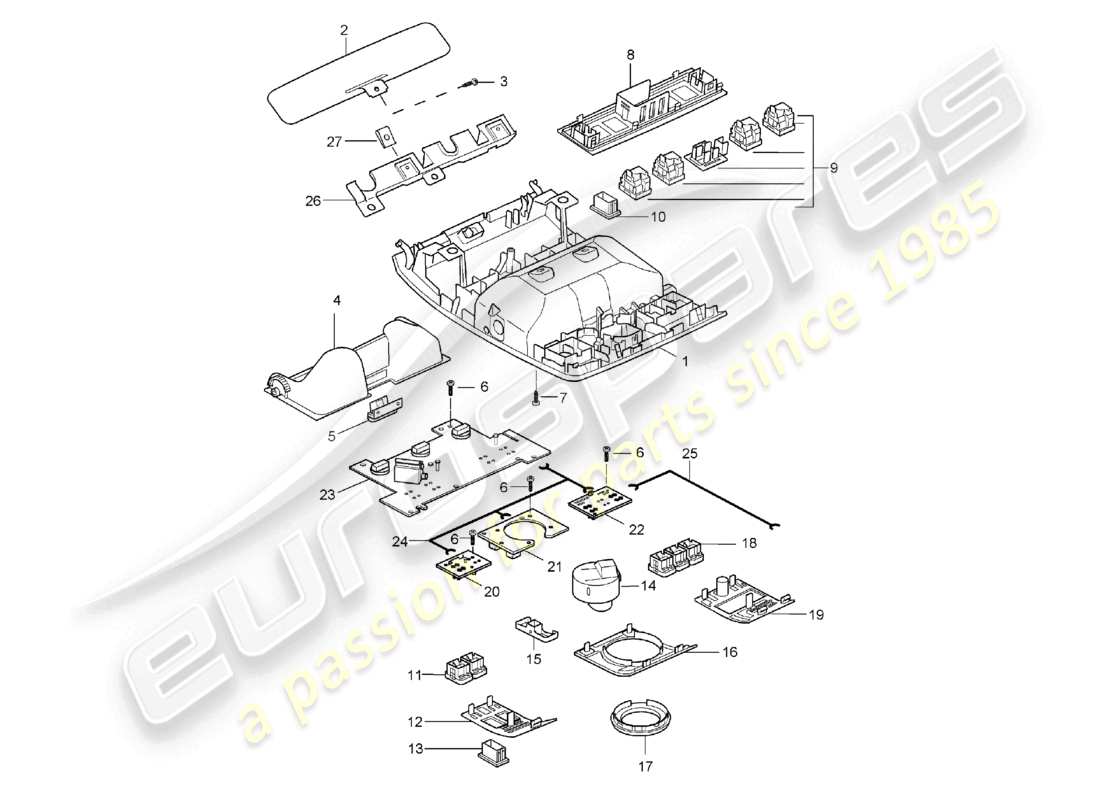 porsche 2003 (cayenne e1 9pa) konsolendach teilediagramm