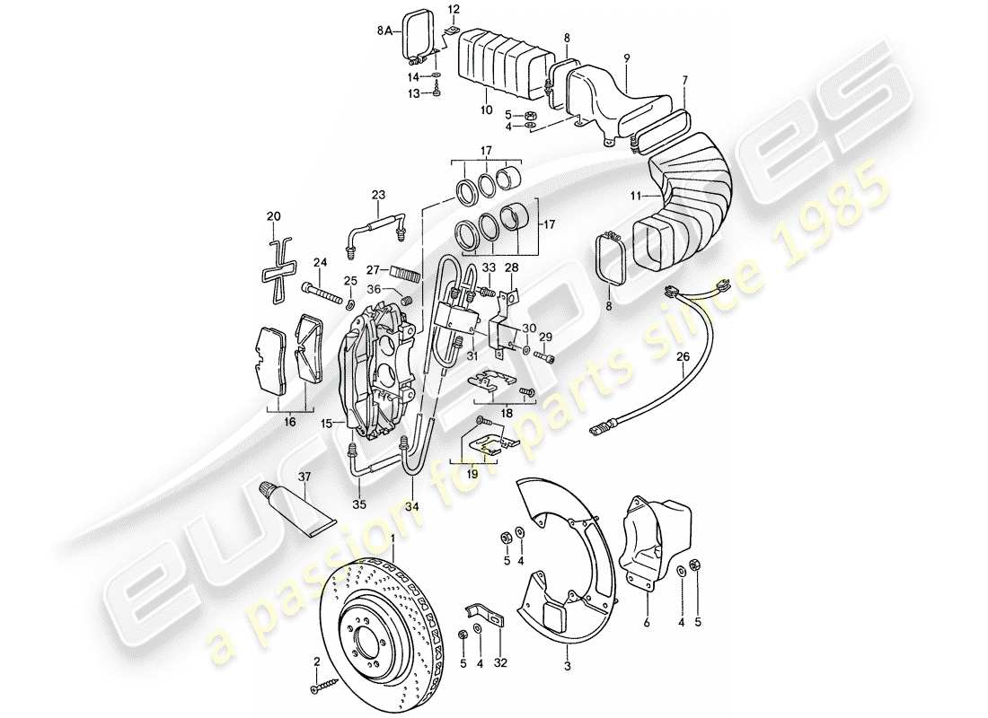 porsche 1988 (959) scheibenbremsen ersatzteildiagramm