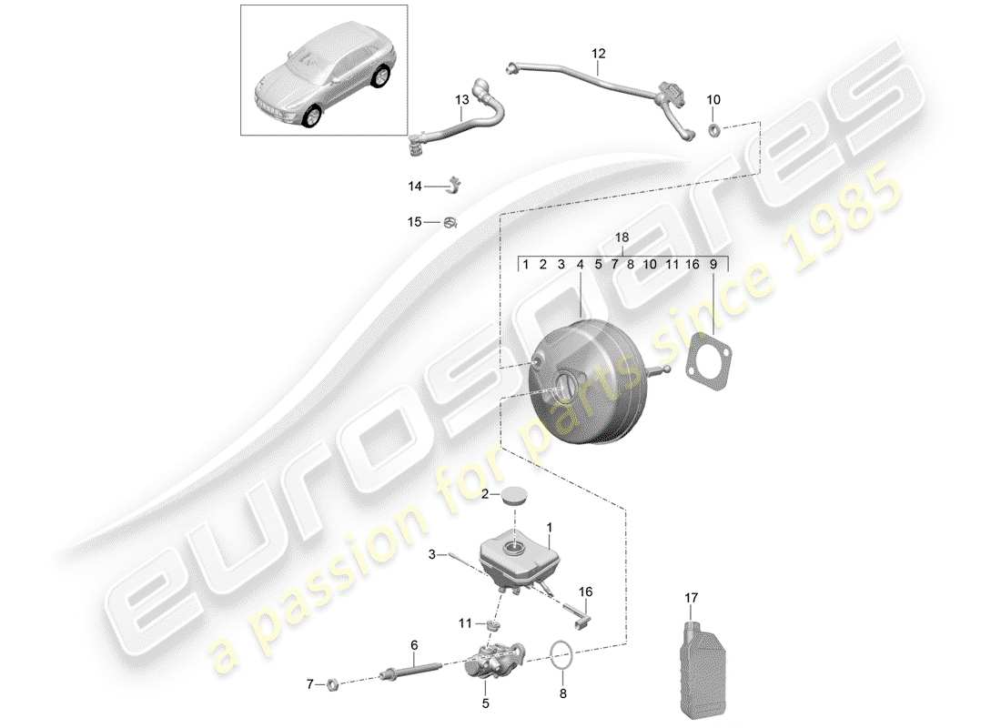 porsche 2014 (macan) hauptbremszylinder teilediagramm