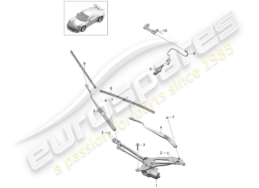 porsche 2019 (991-2 r/gt3/rs) scheibenwischeranlage kompl. teilediagramm
