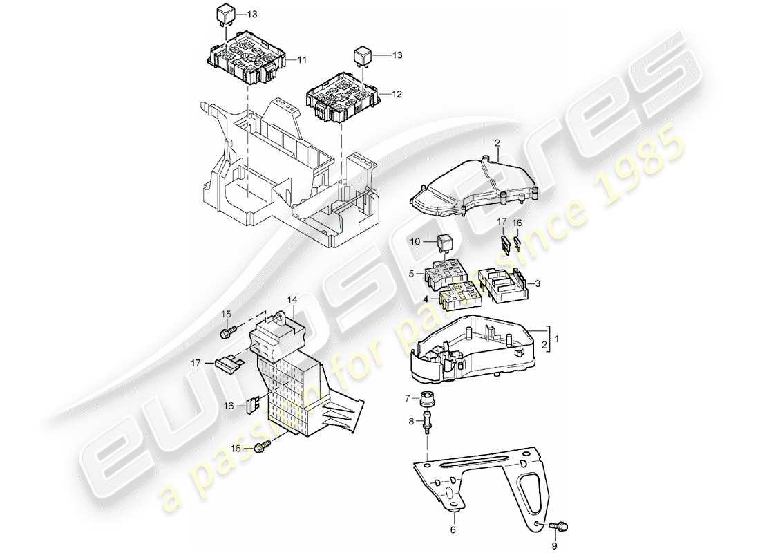 porsche 2005 (cayenne e1 9pa) sicherungskasten/relaisplatte ersatzteildiagramm