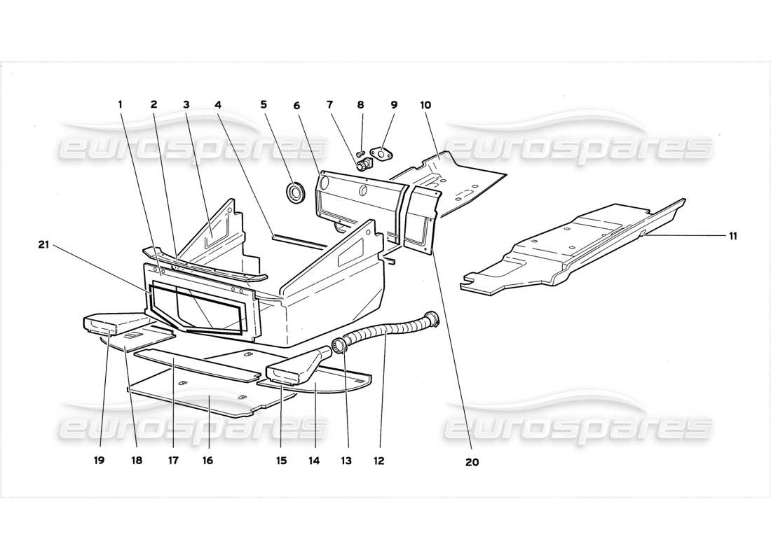 lamborghini diablo gt (1999) teilediagramm für vordere bodenplatten