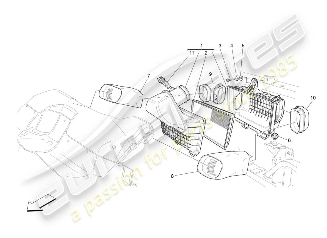 maserati granturismo (2016) luftfilter, lufteinlass und kanäle teilediagramm