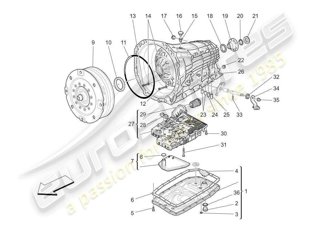 maserati granturismo (2009) getriebegehäuse teilediagramm